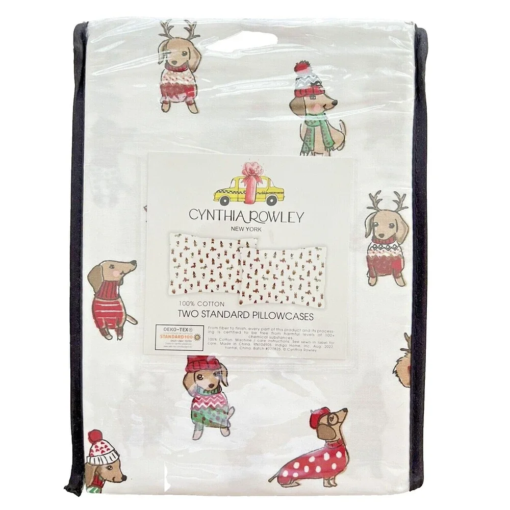 Christmas Dachshund Doxie Standard Pillowcases Cotton Set Of 2 Cynthia Rowley